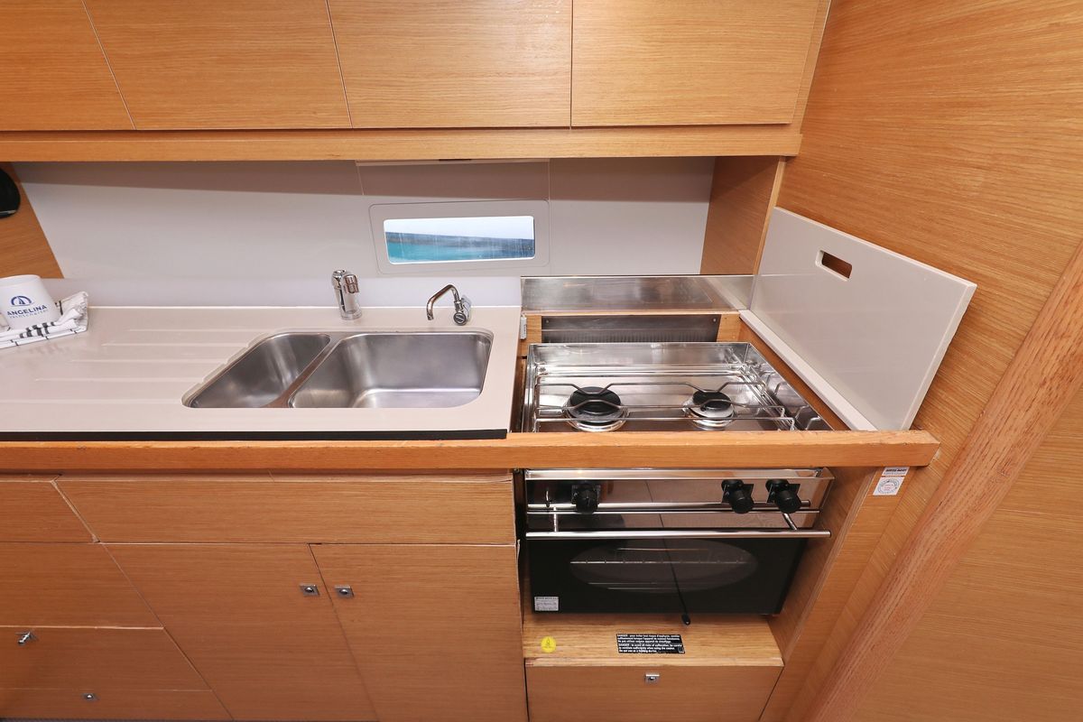 Galley of Adriatic Office, a Dufour 430 GL sailboat at Grad Trogir, Croatia