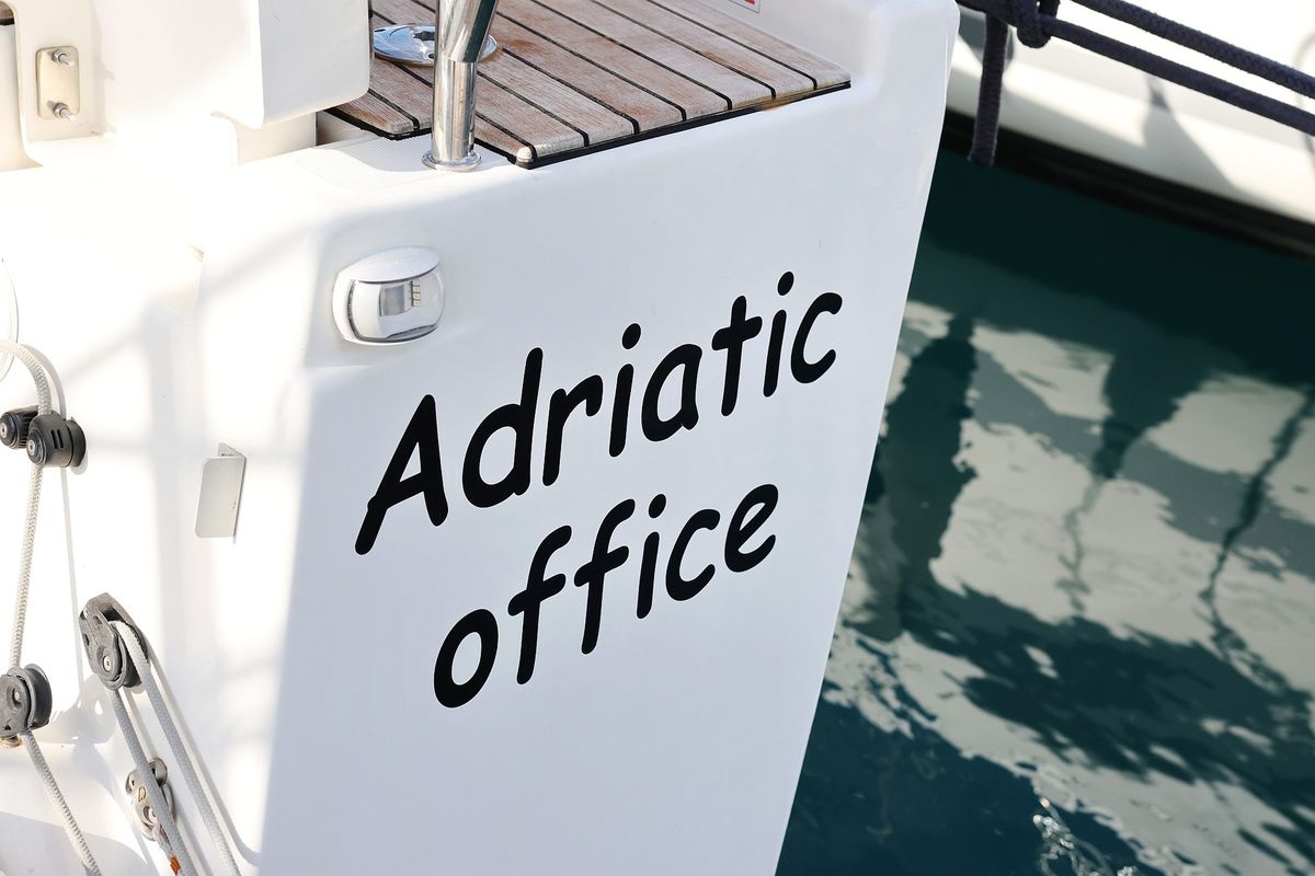 Exterior view of Adriatic Office, a Dufour 430 GL sailboat at Grad Trogir, Croatia