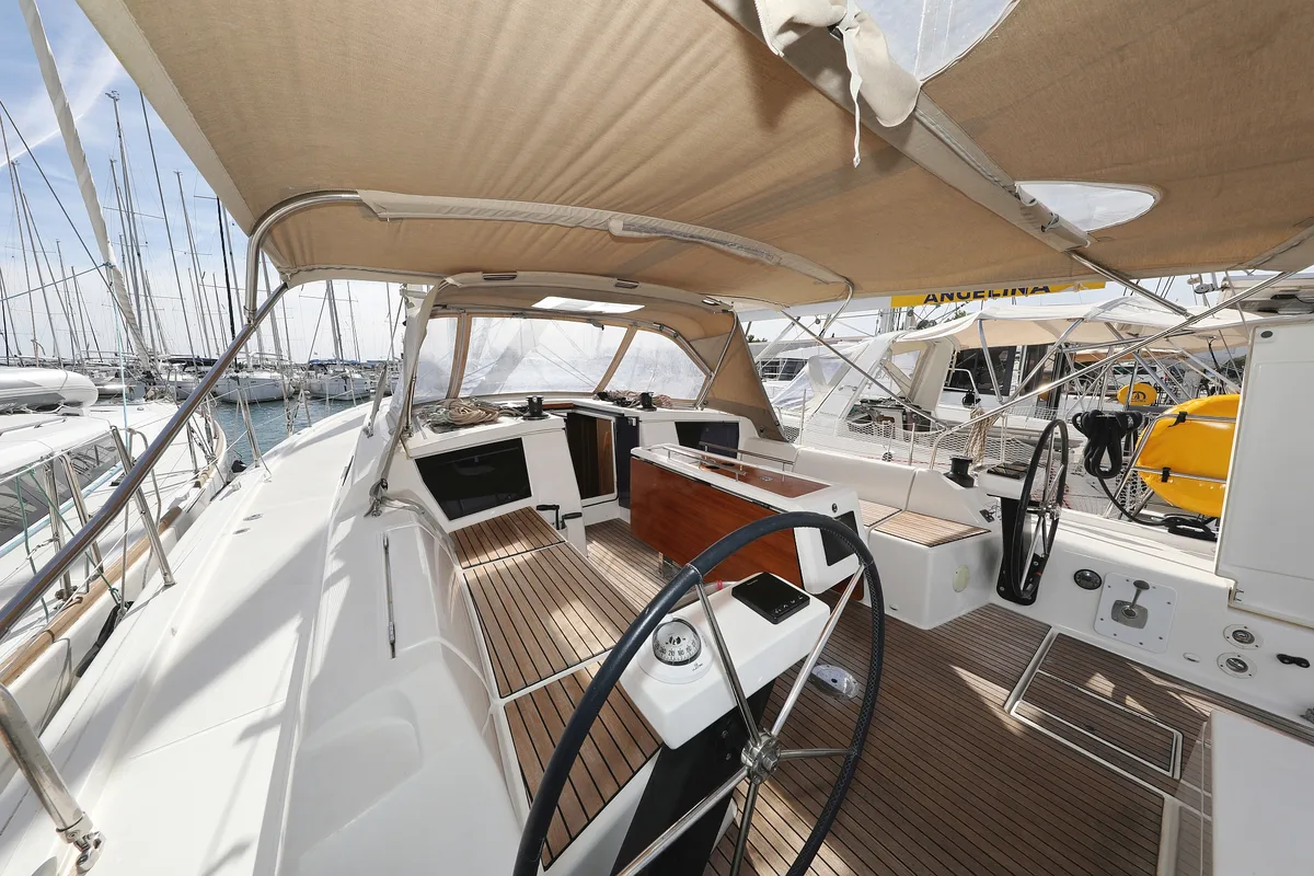 Cockpit of Adriatic Office, a Dufour 430 GL sailboat at Grad Trogir, Croatia