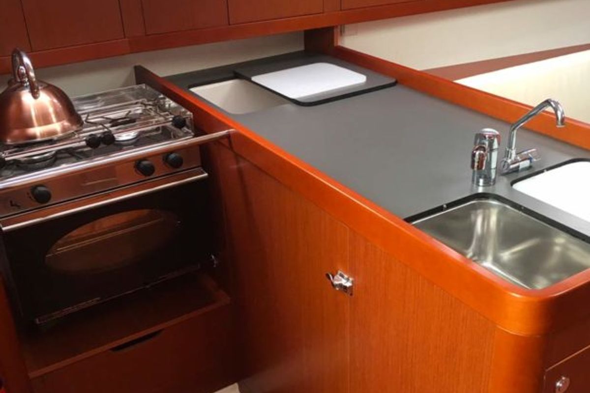 Galley of Chifoumi, a Dufour 375 Grand Large sailboat at Port Navalo, France