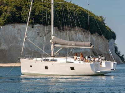 Exterior view of Nimbus, a Hanse Yachts Hanse 458 sailboat at Athens, Greece