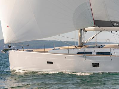 Exterior view of Nimbus, a Hanse Yachts Hanse 458 sailboat at Athens, Greece