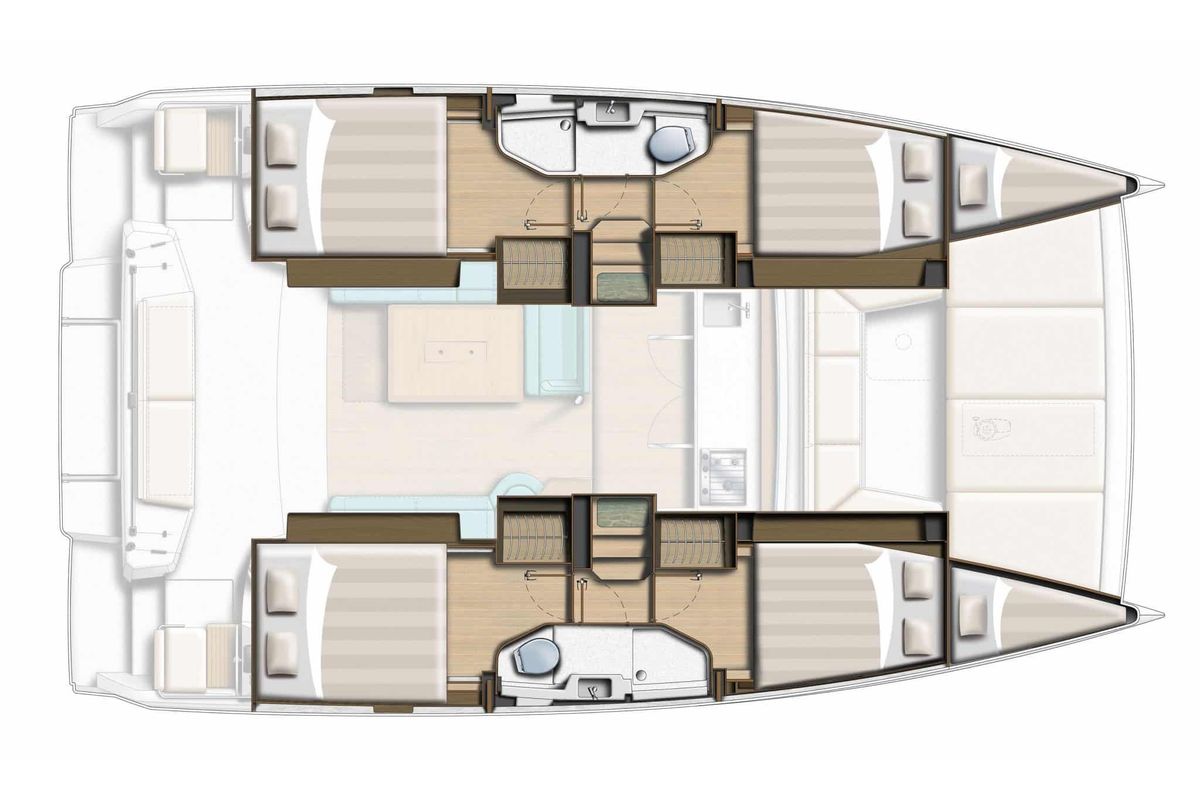 Floor plan of Mareluna (Pax 10), a Bali Catsmart catamaran at Municipal Unit of Lefkada, Greece