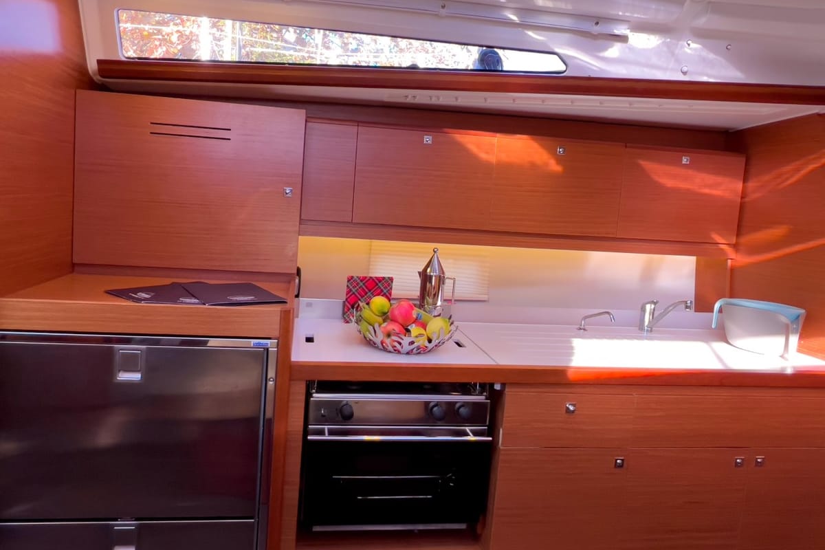 Galley of Cuir Noir, a Dufour 390 Grand Large sailboat at Bocca di Magra, Italy