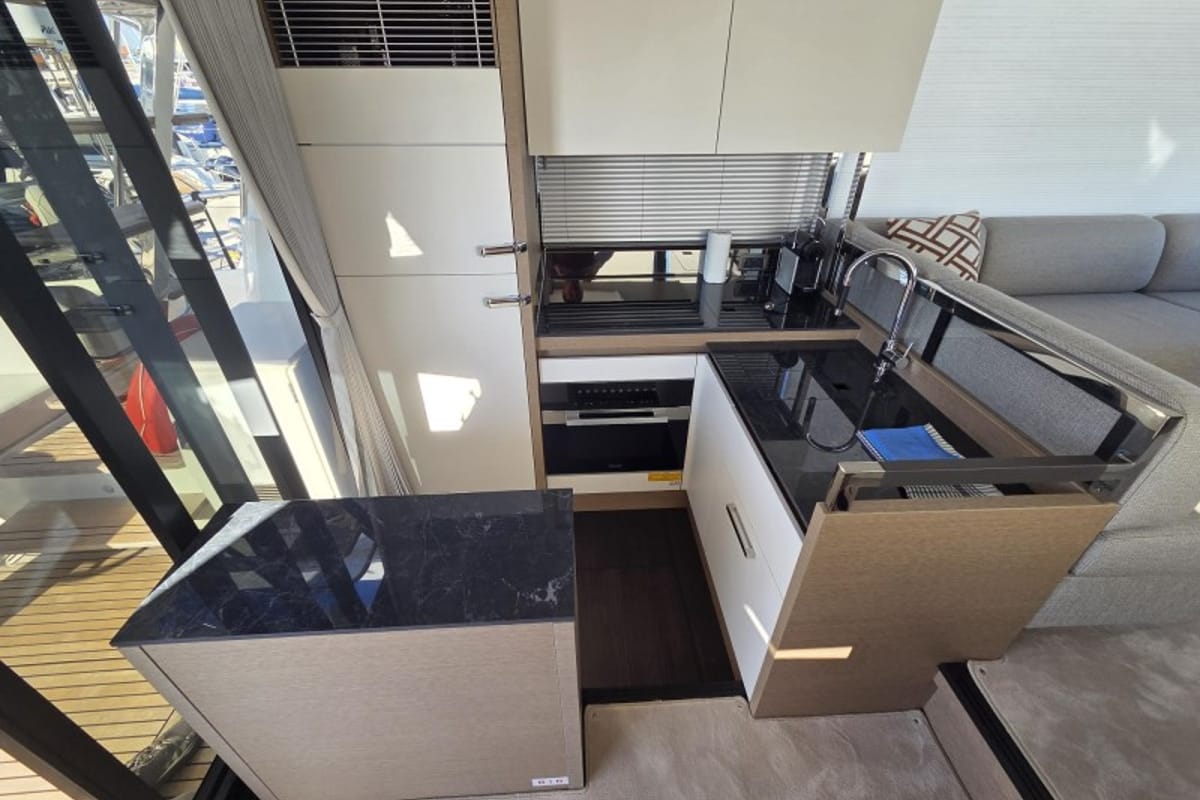 Galley of Sabijac, a Jeanneau Prestige 520 Flybridge yacht at Grad Šibenik, Croatia