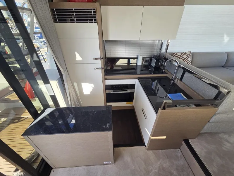 Galley of Sabijac, a Jeanneau Prestige 520 Flybridge yacht at Grad Šibenik, Croatia