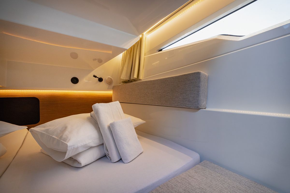 Cabin on Shearwater, a Jeanneau Merry Fisher 895 Offshore motorboat at Primošten, Croatia