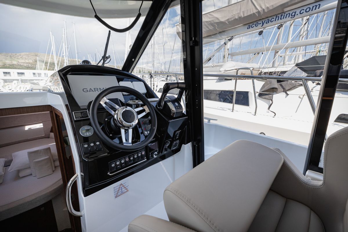 Cockpit of Shearwater, a Jeanneau Merry Fisher 895 Offshore motorboat at Primošten, Croatia