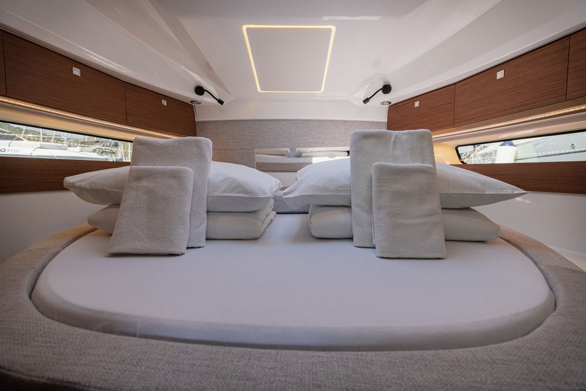Cabin on Shearwater, a Jeanneau Merry Fisher 895 Offshore motorboat at Primošten, Croatia