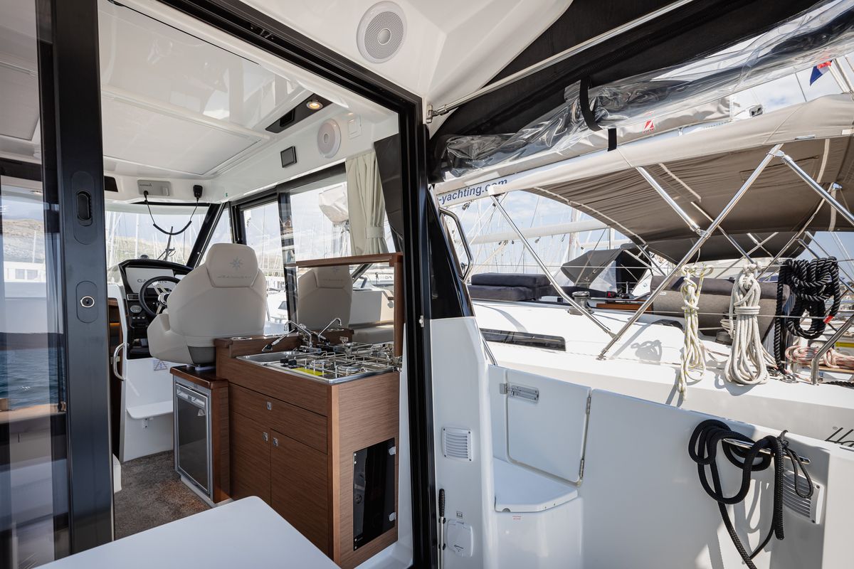Galley of Shearwater, a Jeanneau Merry Fisher 895 Offshore motorboat at Primošten, Croatia