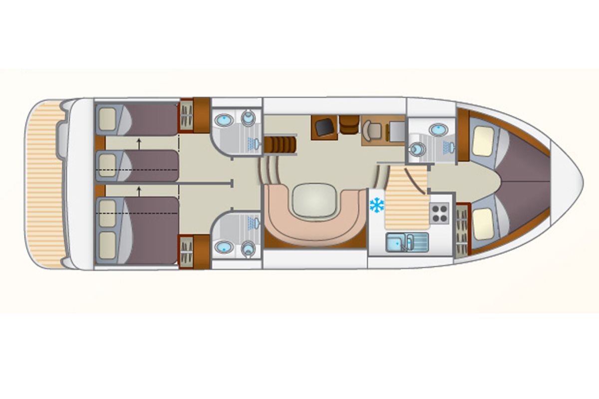 Floor plan of E600-16, a Pénichette Europa E.600 motorboat at Argens-Minervois, France