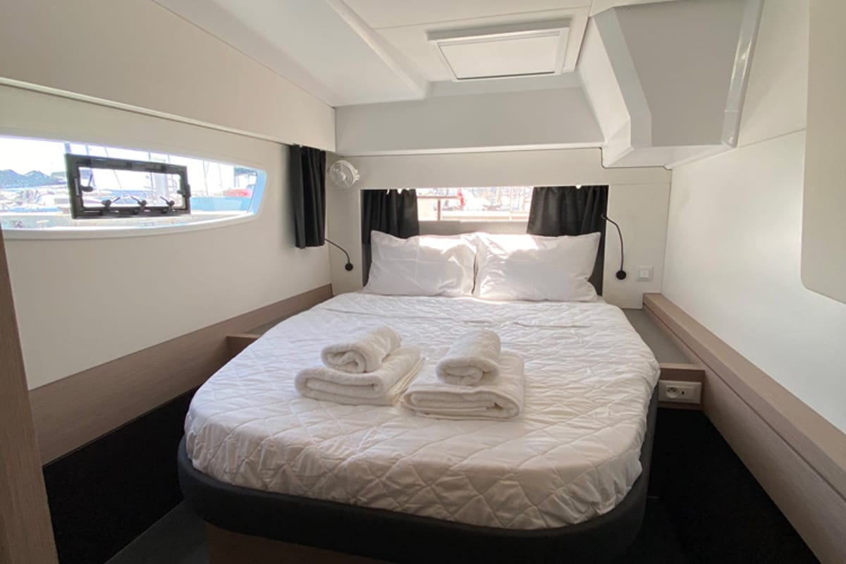 Cabin on ION, a Fountaine Pajot Astréa 42 catamaran at Municipal Unit of Kranidi, Greece