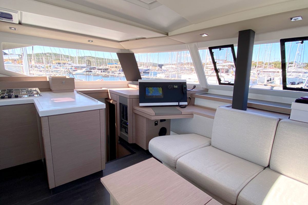 Salon of ION, a Fountaine Pajot Astréa 42 catamaran at Municipal Unit of Kranidi, Greece