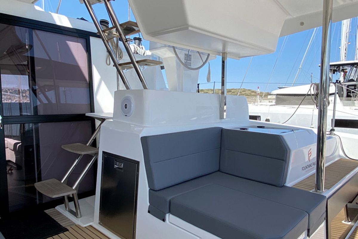 Deck of ION, a Fountaine Pajot Astréa 42 catamaran at Municipal Unit of Kranidi, Greece