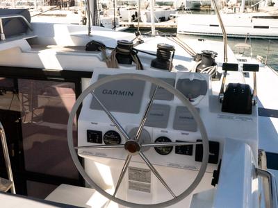 Cockpit of ION, a Fountaine Pajot Astréa 42 catamaran at Municipal Unit of Kranidi, Greece