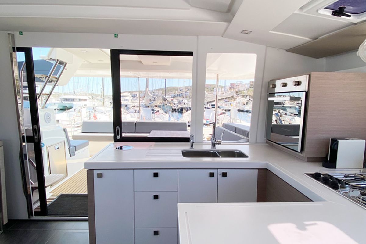 Galley of ION, a Fountaine Pajot Astréa 42 catamaran at Municipal Unit of Kranidi, Greece