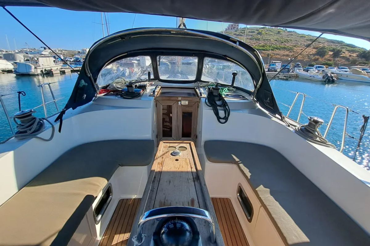 Cockpit of Amore, a Bavaria Cruiser 46 sailboat at Municipal Unit of Lefkada, Greece