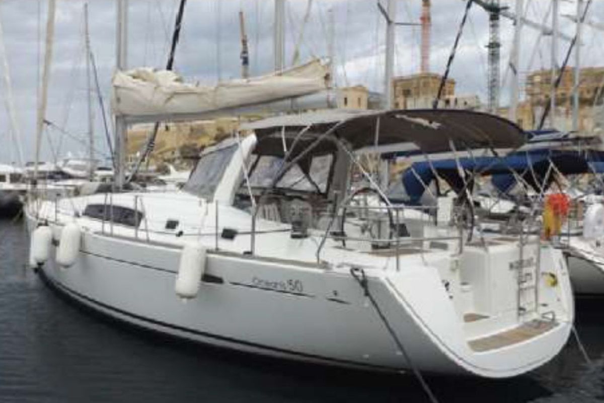 Exterior view of IN COMPLIANCE, a Beneteau Oceanis 50 sailboat at Kalkara, Malta