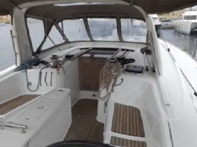 Cockpit of IN COMPLIANCE, a Beneteau Oceanis 50 sailboat at Kalkara, Malta