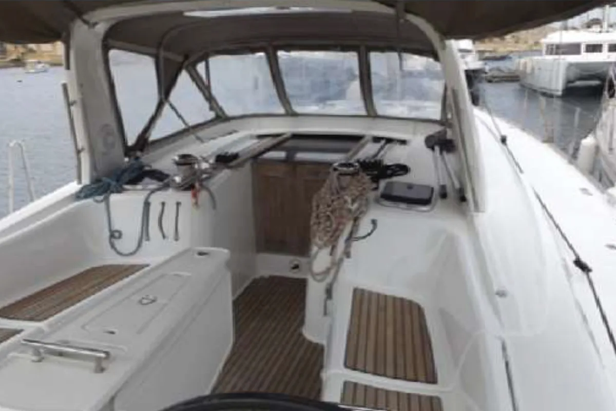 Cockpit of IN COMPLIANCE, a Beneteau Oceanis 50 sailboat at Kalkara, Malta