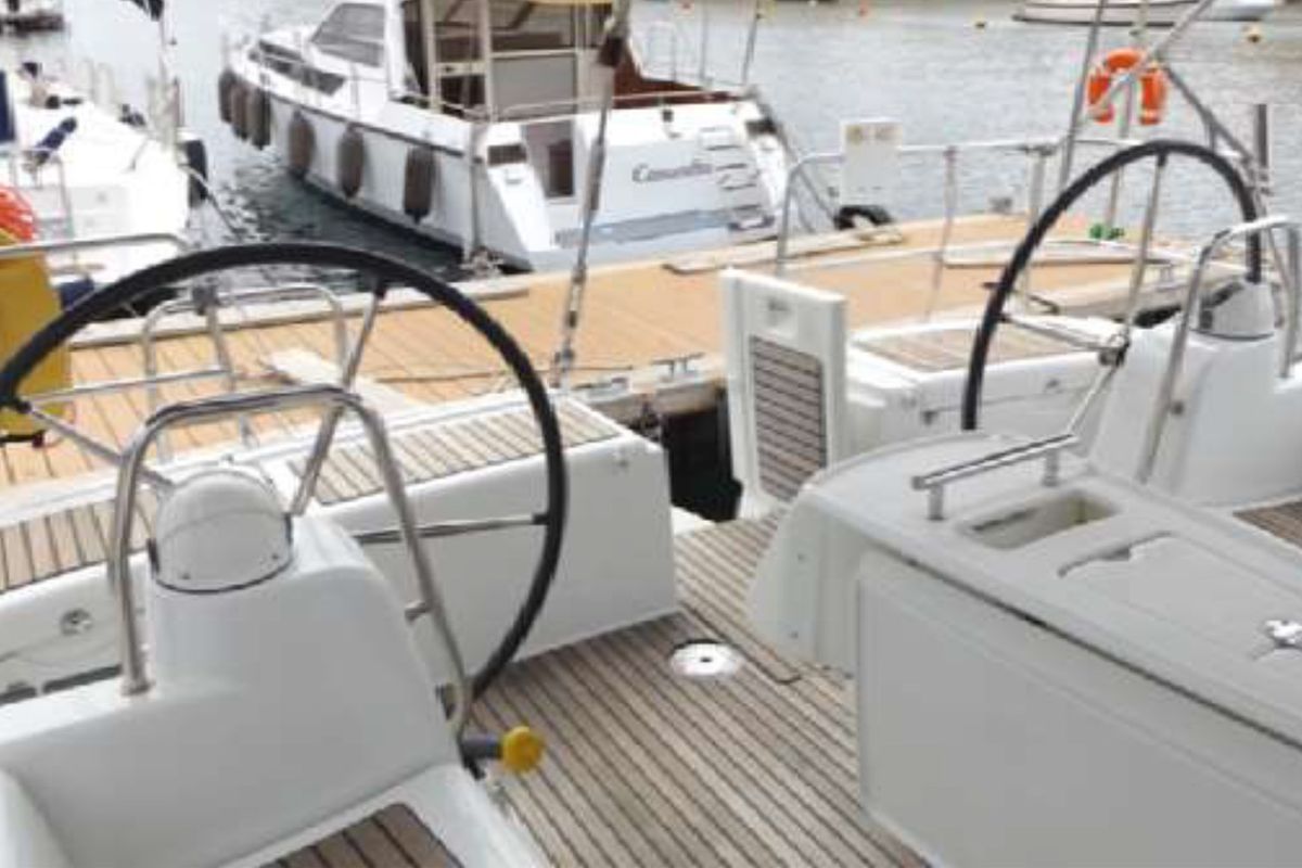 Cockpit of IN COMPLIANCE, a Beneteau Oceanis 50 sailboat at Kalkara, Malta