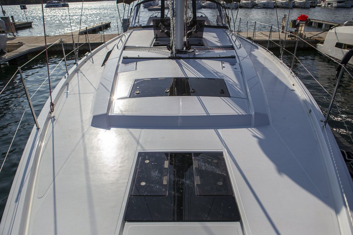 Deck of White Pearl, a Hanse Yachts Hanse 460 sailboat at Grad Šibenik, Croatia