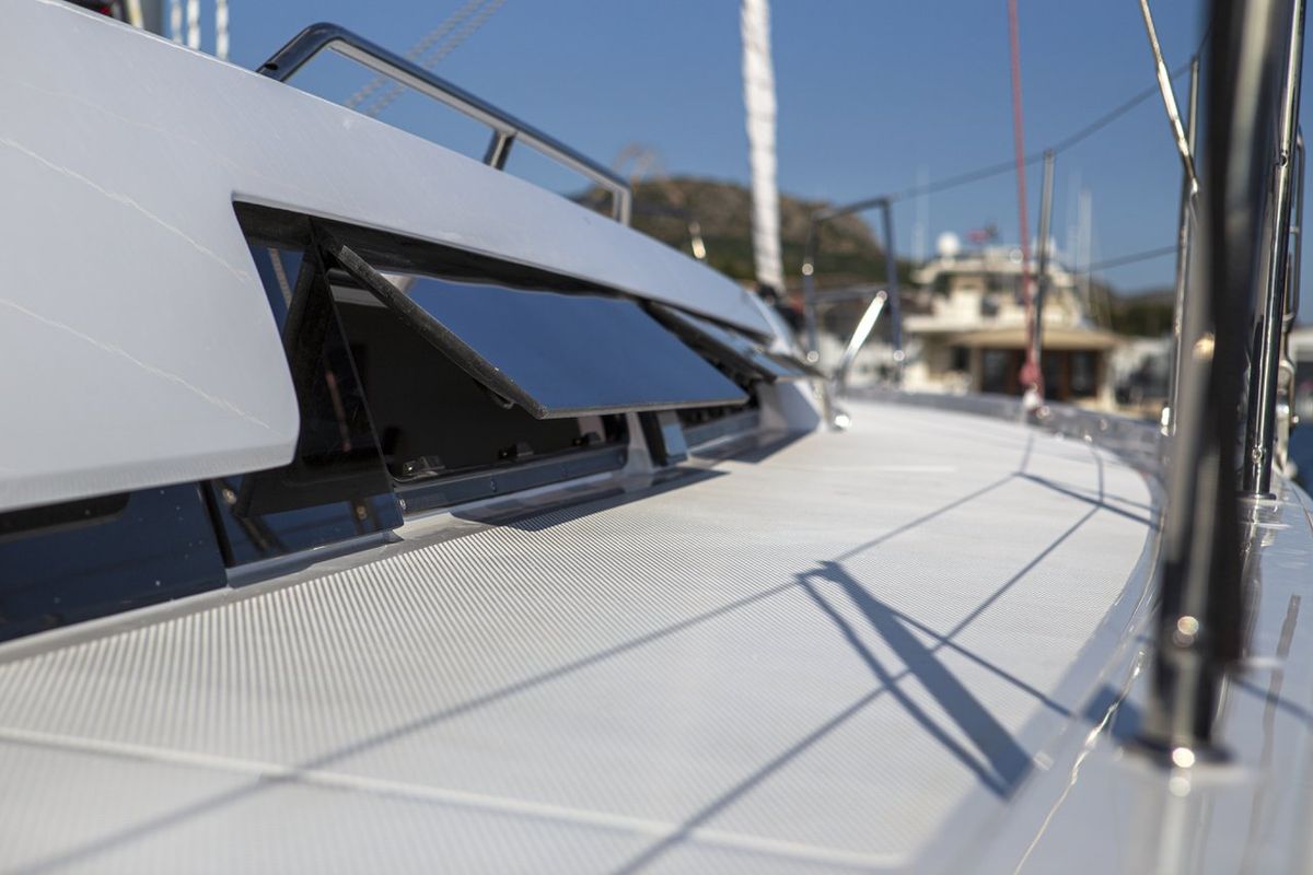 Deck of White Pearl, a Hanse Yachts Hanse 460 sailboat at Grad Šibenik, Croatia