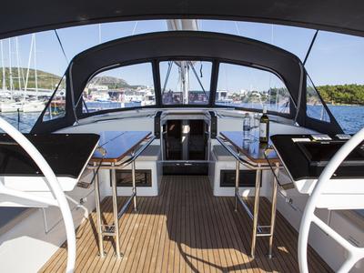 Cockpit of White Pearl, a Hanse Yachts Hanse 460 sailboat at Grad Šibenik, Croatia