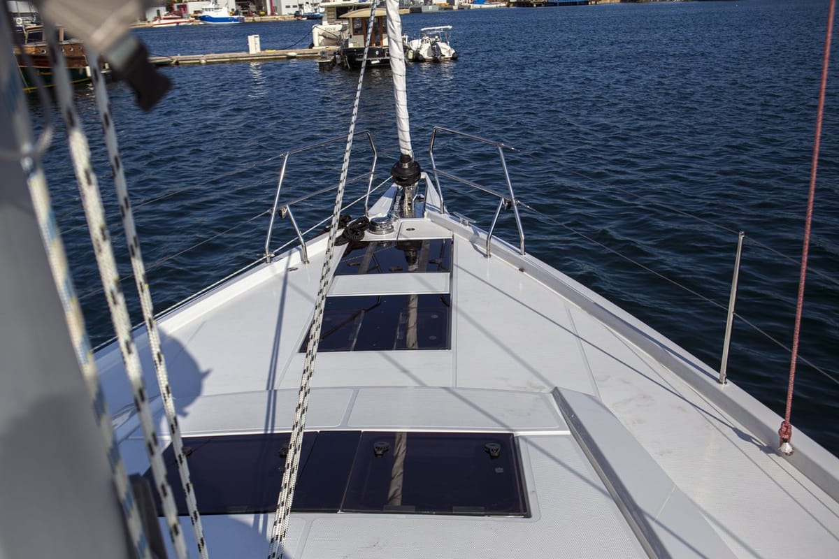 Deck of White Pearl, a Hanse Yachts Hanse 460 sailboat at Grad Šibenik, Croatia