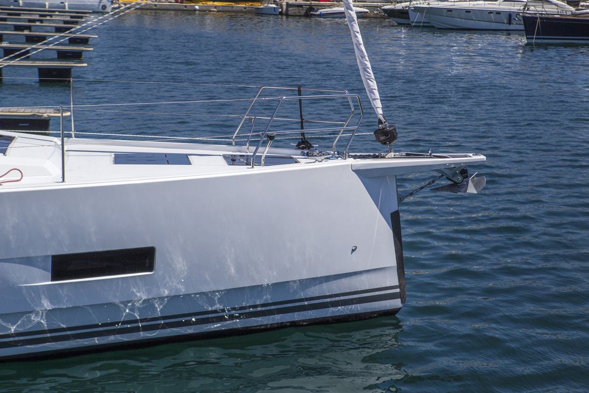 Exterior view of White Pearl, a Hanse Yachts Hanse 460 sailboat at Grad Šibenik, Croatia