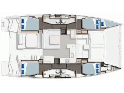 Floor plan of Moorings 4500L/10 Club, a Leopard 45 catamaran at Eden Island Marina, Seychelles