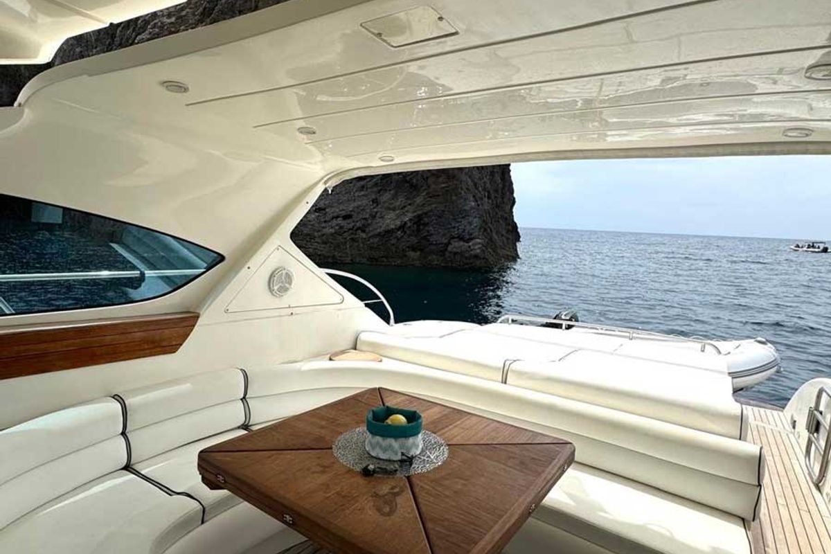 Deck of Ludos, a Gulet Conam 58S motorboat at Tropea, Italy