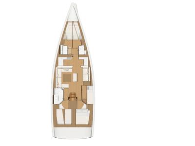 Floor plan of Captain Redbeard, a Dufour 520 Grand Large sailboat at Kalkara, Malta