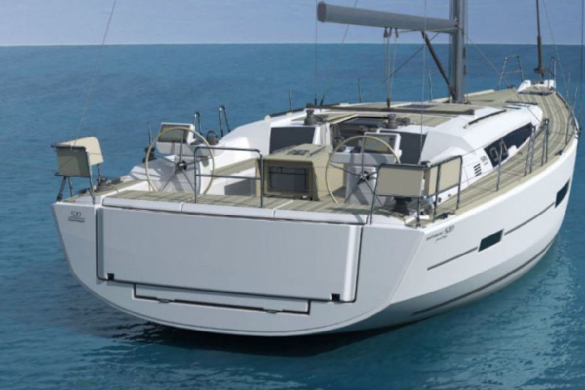 Exterior view of Captain Redbeard, a Dufour 520 Grand Large sailboat at Kalkara, Malta