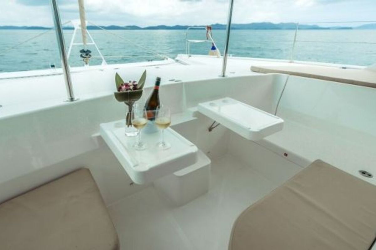 Deck of Shangri-La, a Leopard 44 catamaran at Marmaris, Turkey