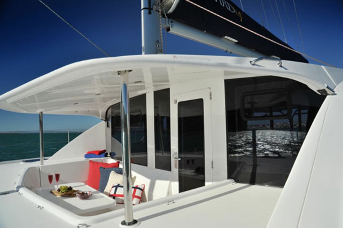 Deck of Shangri-La, a Leopard 44 catamaran at Marmaris, Turkey