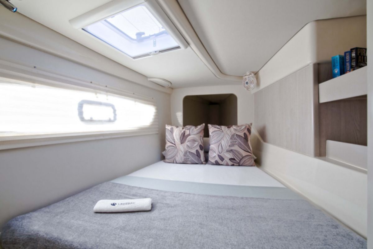 Cabin on Shangri-La, a Leopard 44 catamaran at Marmaris, Turkey