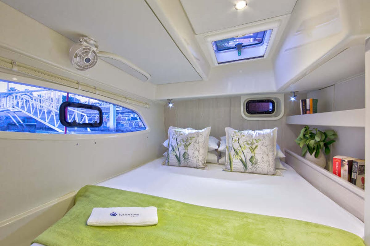 Cabin on Shangri-La, a Leopard 44 catamaran at Marmaris, Turkey