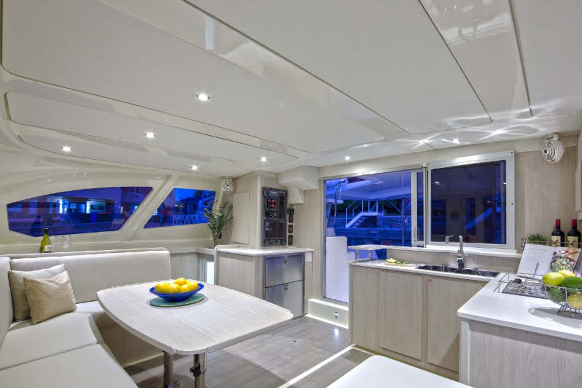 Salon of Shangri-La, a Leopard 44 catamaran at Marmaris, Turkey