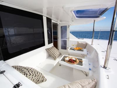 Deck of Shangri-La, a Leopard 44 catamaran at Marmaris, Turkey