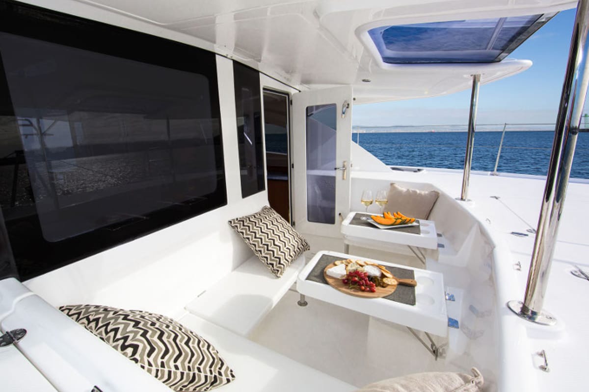 Deck of Shangri-La, a Leopard 44 catamaran at Marmaris, Turkey