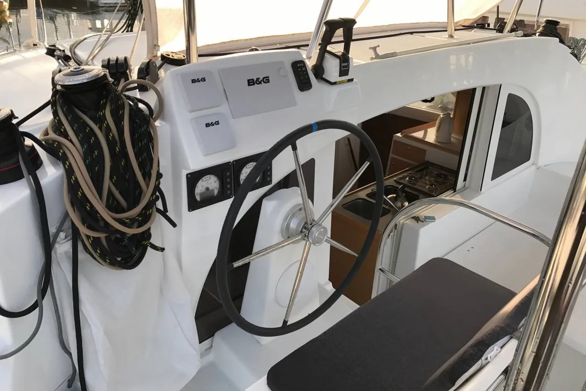 Cockpit of Papanga, a Lagoon 380 catamaran at Seychelles, Mahe, Seychelles
