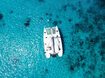 Deck of Papanga, a Lagoon 380 catamaran at Seychelles, Mahe, Seychelles