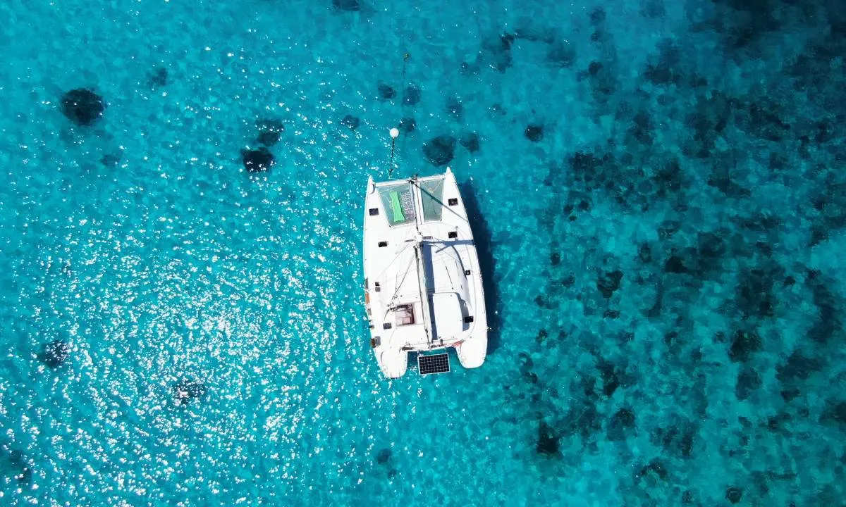 Deck of Papanga, a Lagoon 380 catamaran at Seychelles, Mahe, Seychelles