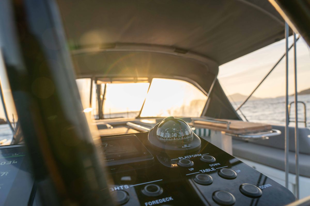 Cockpit of Titanium Star, a Beneteau First Yacht 53  sailboat at Lavreotiki Municipal Unit, Greece