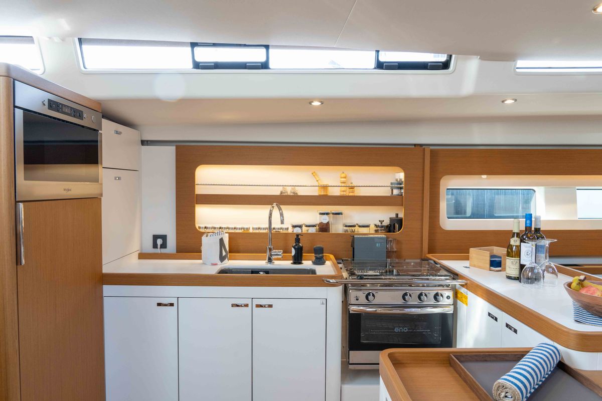 Galley of Titanium Star, a Beneteau First Yacht 53 sailboat at Lavreotiki Municipal Unit, Greece