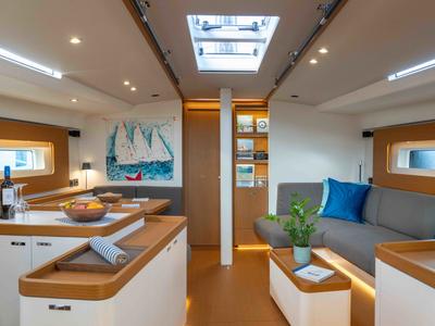 Salon of Titanium Star, a Beneteau First Yacht 53 sailboat at Lavreotiki Municipal Unit, Greece