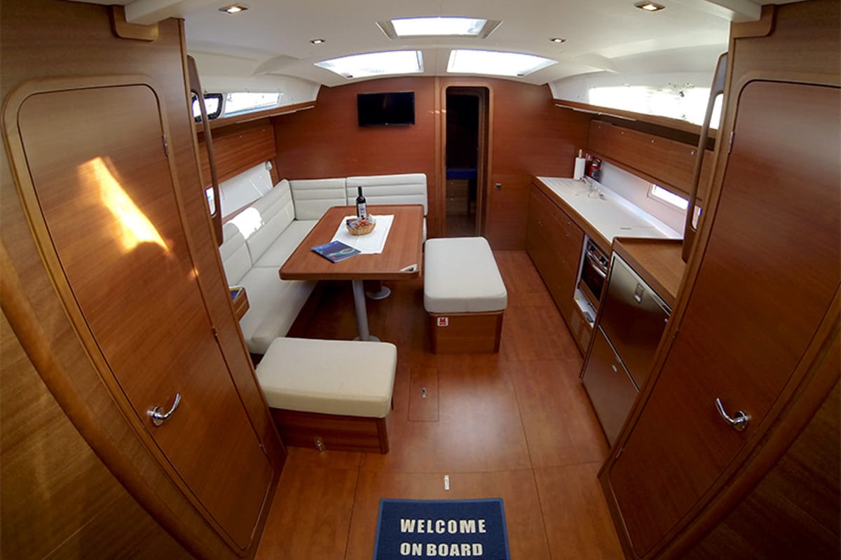 Salon of Private dancer II, a Dufour 460 GL sailboat at Grad Šibenik, Croatia