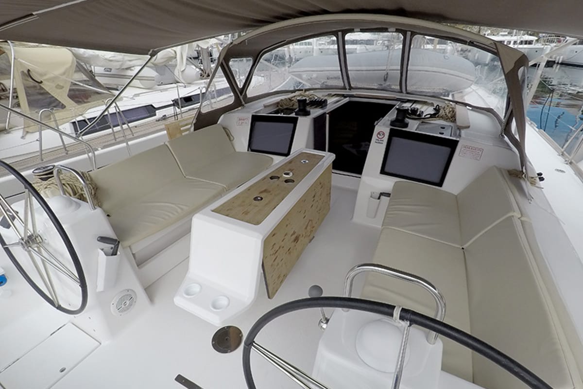 Cockpit of Private dancer II, a Dufour 460 GL sailboat at Grad Šibenik, Croatia