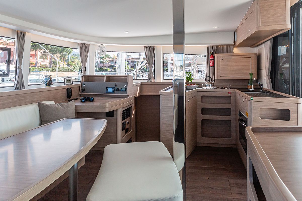 Salon of Almalù, a Lagoon 42 catamaran at Tonnarella, Italy